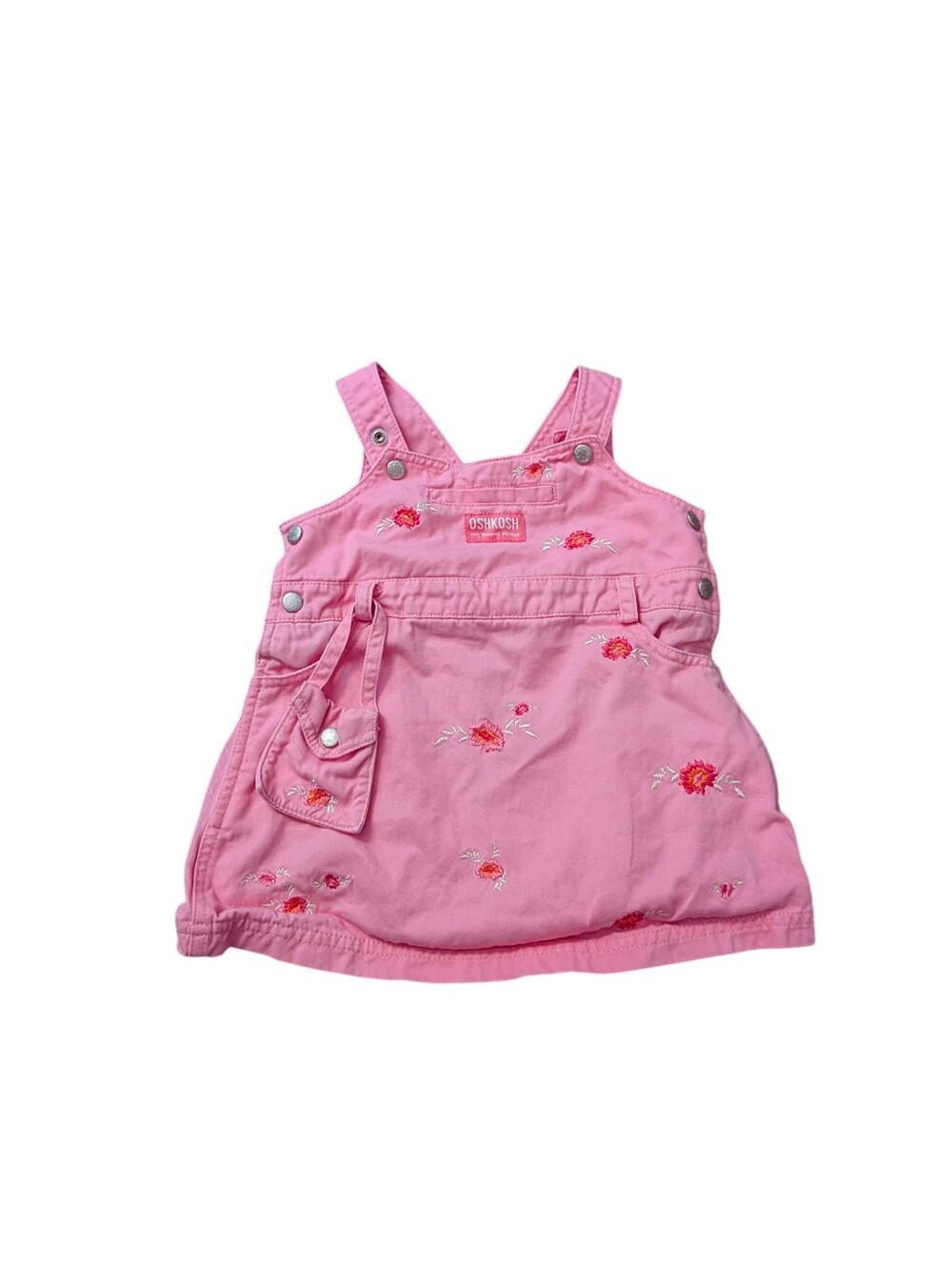 OshKosh Pink Floral Embroidered Baby Girl Overall Dress